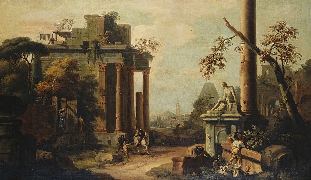 Caprice Paesaggio con rovine e una statua - Royal Collection